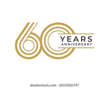 60 Jahre Jubiläum, Vektorgrafik. Einzigartige 60 Jahre Logo Design Vorlage. In goldener Farbe