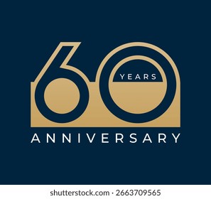 60 Years Anniversary design vector illustration. Unique 60 years logo design template. In gold color
