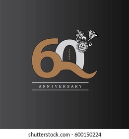 60 years anniversary with doodle flowers.vector illustration.eps10.