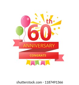 60 years anniversary emblem with red color  isolated on white background for company celebration event. Vector template