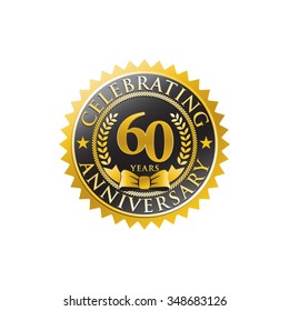 60 years anniversary golden black badge logo