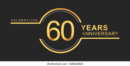 60 years anniversary golden and silver color with circle ring isolated on black background for anniversary celebration event