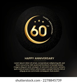 60 years anniversary with a half moon, stars, glitter and editable speech text. Golden half moon anniversary banner template with a golden number