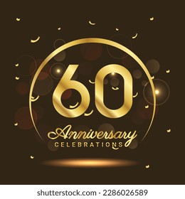 60 years anniversary Half moon anniversary with confetti and a light gold effect on a black and brown background