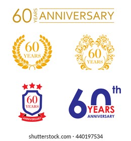 60 years anniversary icon set. Vector illustration.