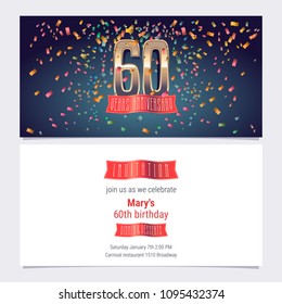60 years anniversary invitation vector illustration. Graphic design template with golden number for 60th anniversary party or dinner invite 