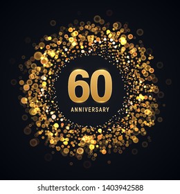 60 years anniversary isolated vector design element. Sixty birthday logo with blurred light effect on dark background