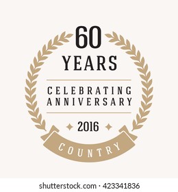 60 Years Anniversary Label, Sticker Or Badge On Background. Vector - Illustration