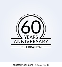 60 years anniversary logo. 60th Birthday celebration icon. Party invitation, Jubilee celebrating emblem or banner. Vector illustration.