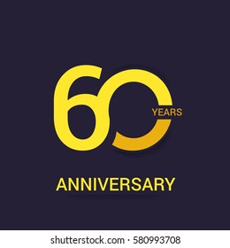 60 Years Anniversary  Logo Celebration,Yellow Flat Design Isolated on Purple Background