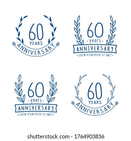 60 years anniversary logo collection. 60th years anniversary celebration hand drawn logotype. Vector and illustration.