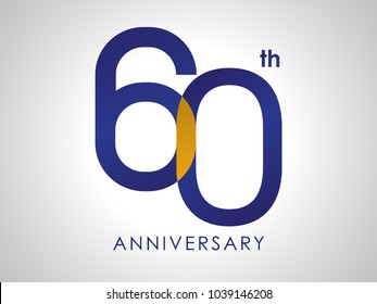 60 years anniversary Logo Design with blue and old yellow color