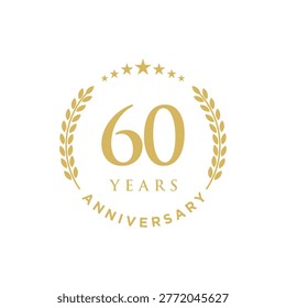 60 Years Anniversary logo design, Serif font with golden color for luxury elegant logo concept