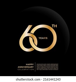 60 years anniversary logo with golden color for booklet, leaflet, magazine, brochure poster, banner, web, invitation or greeting card. Vector illustrations.