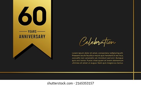 60 years anniversary logo with golden ribbon for booklet, leaflet, magazine, brochure poster, banner, web, invitation or greeting card. Vector illustrations.