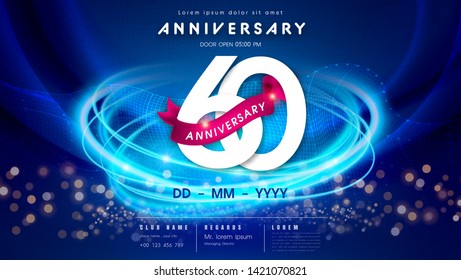 60 years anniversary logo template on dark blue Abstract futuristic space background. 60th modern technology design celebrating numbers with Hi-tech network digital technology concept design elements.