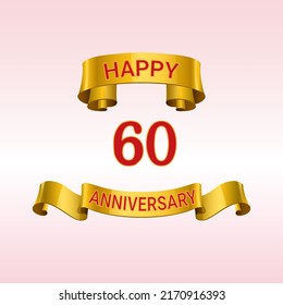 60 years anniversary logo template. Red numbers with golden ribbon.