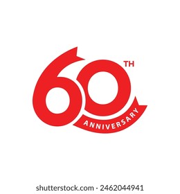 60 years anniversary logo template design. 60th anniversary icon, stamp, label with ribbon. Birthday celebration greeting card sign and symbol of number 60. white background.