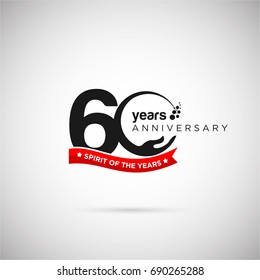 60 Years Anniversary Logo Template With Ribbon