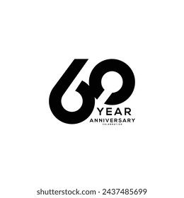 60, 60 años Logotipo de aniversario, elemento de diseño de plantilla de vectores para cumpleaños, invitación, boda, jubileo e ilustración de tarjeta de felicitación.