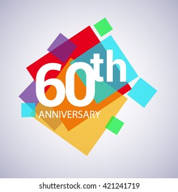 60 years anniversary logo, vector design birthday celebration with colorful geometric isolated on white background.