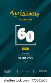 60 Years Anniversary Logotype with 3d white number isolated on green abstract background