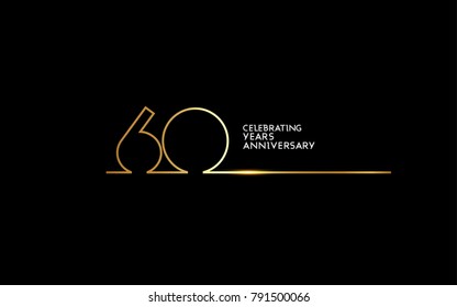 60 Years Anniversary logotype with golden colored font numbers made of one connected line, isolated on black background for company celebration event, birthday