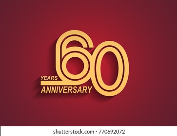 60 years anniversary logotype with linked number golden color isolated on red background for celebration event