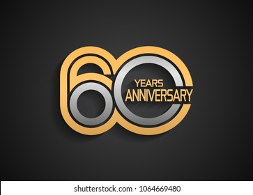 60 years anniversary logotype with multiple line silver and golden color isolated on black background for celebration event