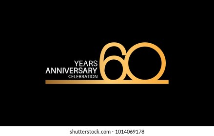 60 years anniversary logotype with single line golden and silver color for celebration 