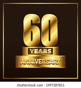 60 years anniversary logotype trophy. Gold anniversary celebration emblem design for booklet, pamphlet, magazine, brochure, poster, web, invitation or greeting card. Vector illustration