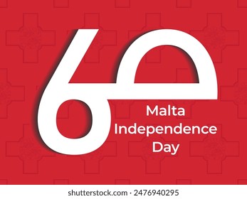 60 years anniversary of Malta Independence Day. Large white number 60 on red background with maltese cross pattern. Great for logo, card, website, print, design, poster, social media. Flat vector