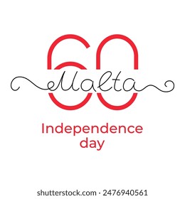 60 years anniversary of Malta Independence Day. Greeting banner with number 60 and calligraphic written word Malta. Great for logo, card, website, print, design, poster, social media. Flat vector