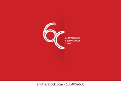 60 years anniversary, minimalist logo jubilee, greeting card. Birthday invitation. White space vector illustration on Red background - Vector