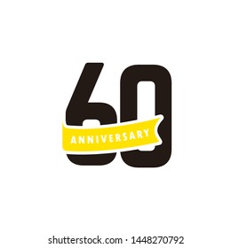 60 Years Anniversary Number With Yellow Ribbon Celebration Vector Template Design Illustration