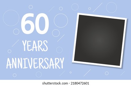 60 Years Anniversary Photo Frame Card. 60 Years Anniversary Vector Elegant Template Design.