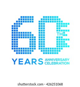 60 years anniversary with a pixels digital,technology logo