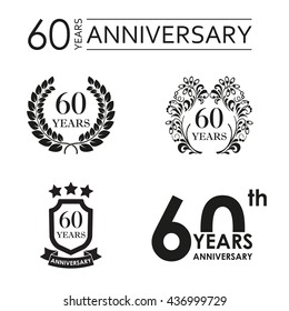 60 years anniversary set. Anniversary icon emblem or label collection. 60 years celebration and congratulation design element. Vector illustration.