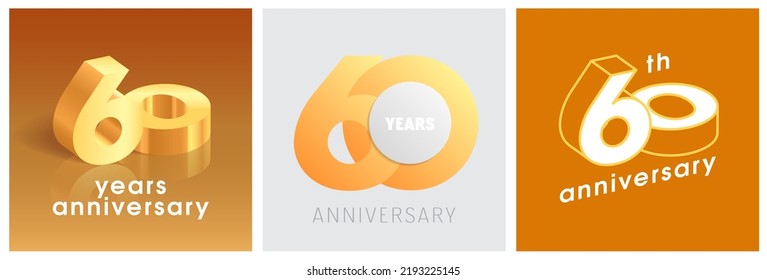 60 years anniversary set of  vector graphic icons, logos. Design elements with golden number on background for 60th anniversary