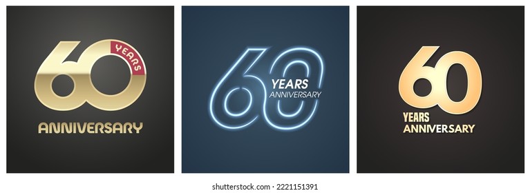 60 years anniversary set of vector icons, logos. Graphic background or card with golden signs for 60th anniversary birthday celebration