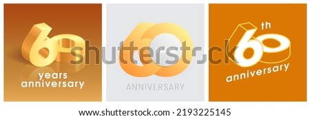 60 years anniversary set of  vector graphic icons, logos. Design elements with golden number on background for 60th anniversary