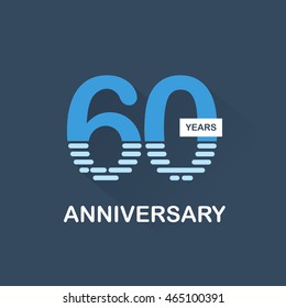  60 years anniversary, signs, symbols. blue, simple and flat design.