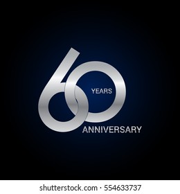 60 years anniversary silver, signs, symbols, simple logo design isolated on dark background