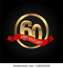 60 years Anniversary simple design with golden font and circle and red ribbon