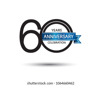 60 years anniversary simple logotype with black color with blue ribbon isolated on white background for celebration event