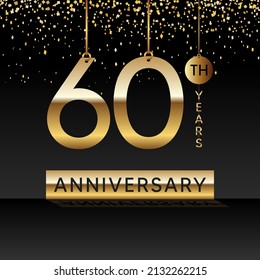 60 years anniversary, vector design for anniversary celebration with gold color on black background, simple and luxury design. logo vector template