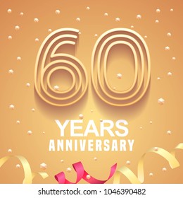 60 years anniversary vector icon,  logo. Graphic design element with  golden numbers and festive background for 60th anniversary 