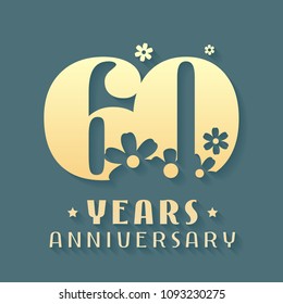 60 Years Anniversary Vector Icon, Symbol, Logo. Graphic Design Element For 60th Anniversary Birthday Card Or Invitation 