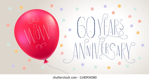 60 years anniversary vector icon, logo. Template design element, greeting card with  air balloon for 60th anniversary 