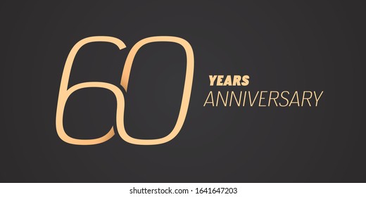 60 years anniversary vector icon, logo. Graphic design element with gold color number on isolated background for 60th anniversary, horizontal composition